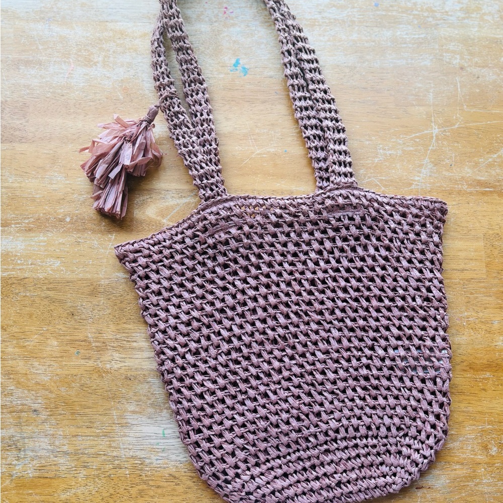 Straw Woven Tote Bag Dusty Pink